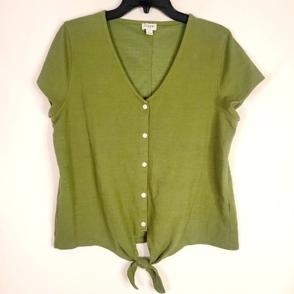J. CREW Vneck, button, knot tie, short sleeve, womens size large - Picture 5 of 11